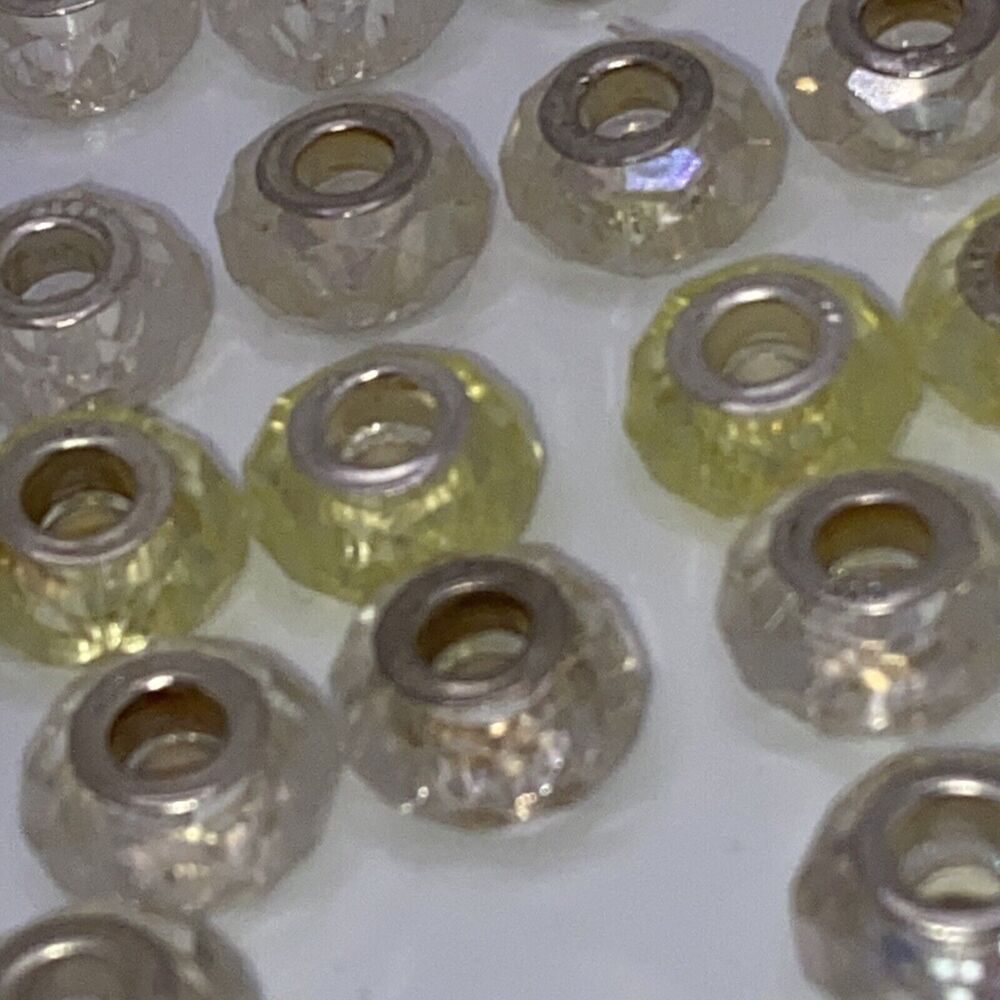 925 Silver Multicolor Vintage Murano Style Bead Charm 1/2” Lot Clear Yellow - Picture 5 of 13